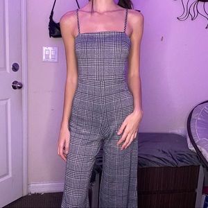 Plaid jumpsuit tight wide legs